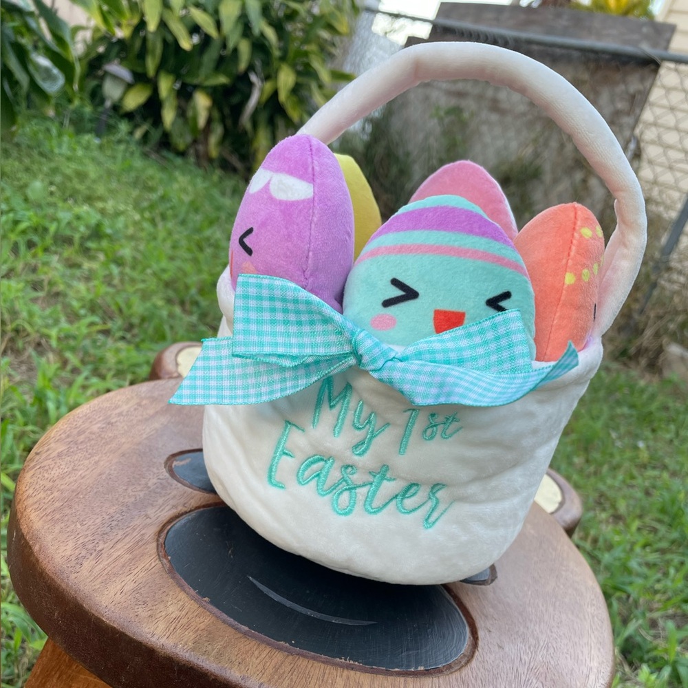 My 1st Easter egg basket plush soft material for baby boy/girl - EUC